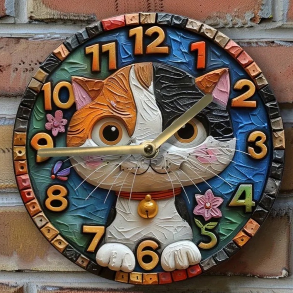 NIB! Adorable Black, Orange and White Cat Clock!